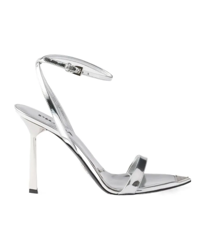 Metallic Leather High-Heeled Sandals