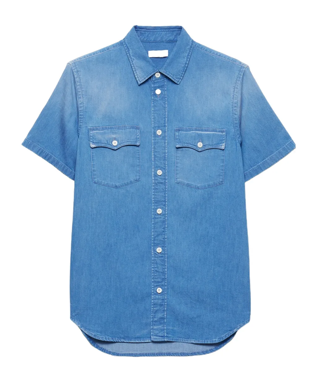 Short-Sleeved Light Denim Shirt
