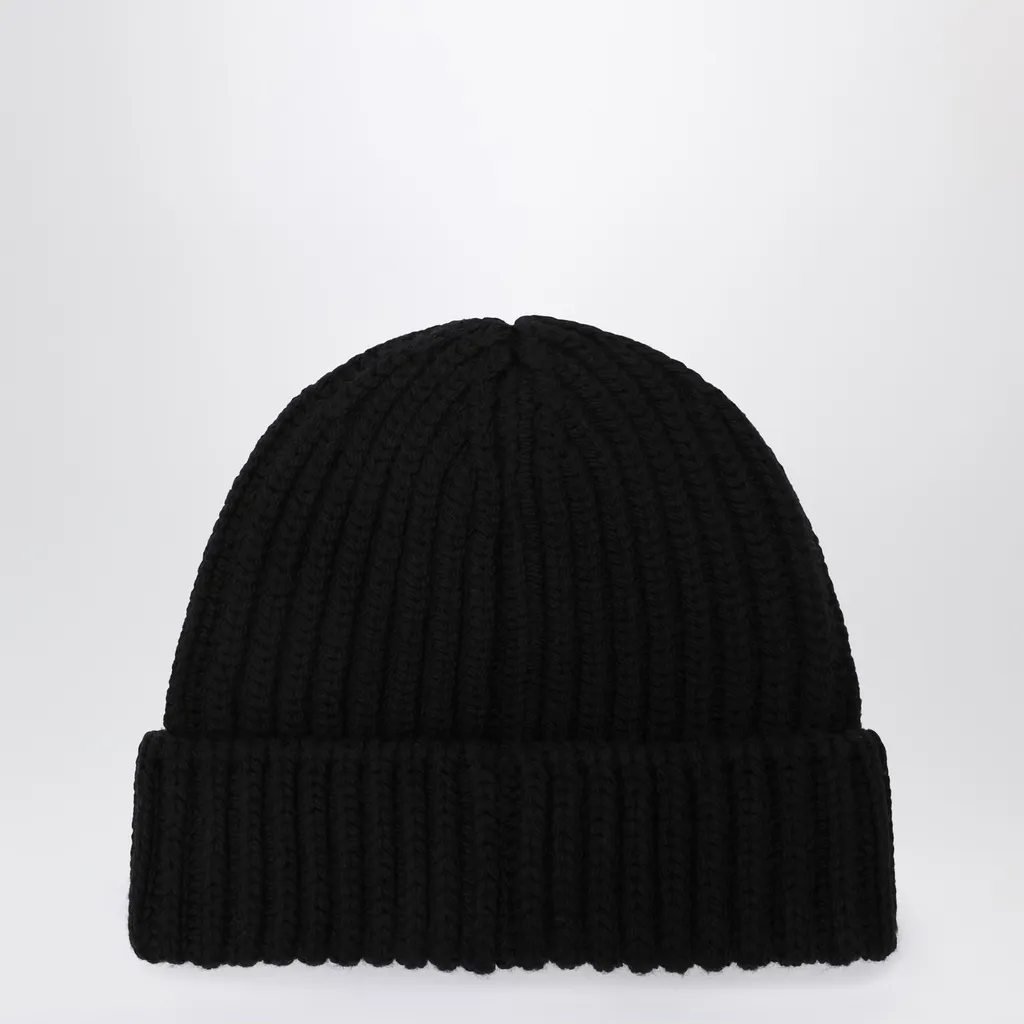 Ribbed-Knit Logo Plaque Beanie Hat