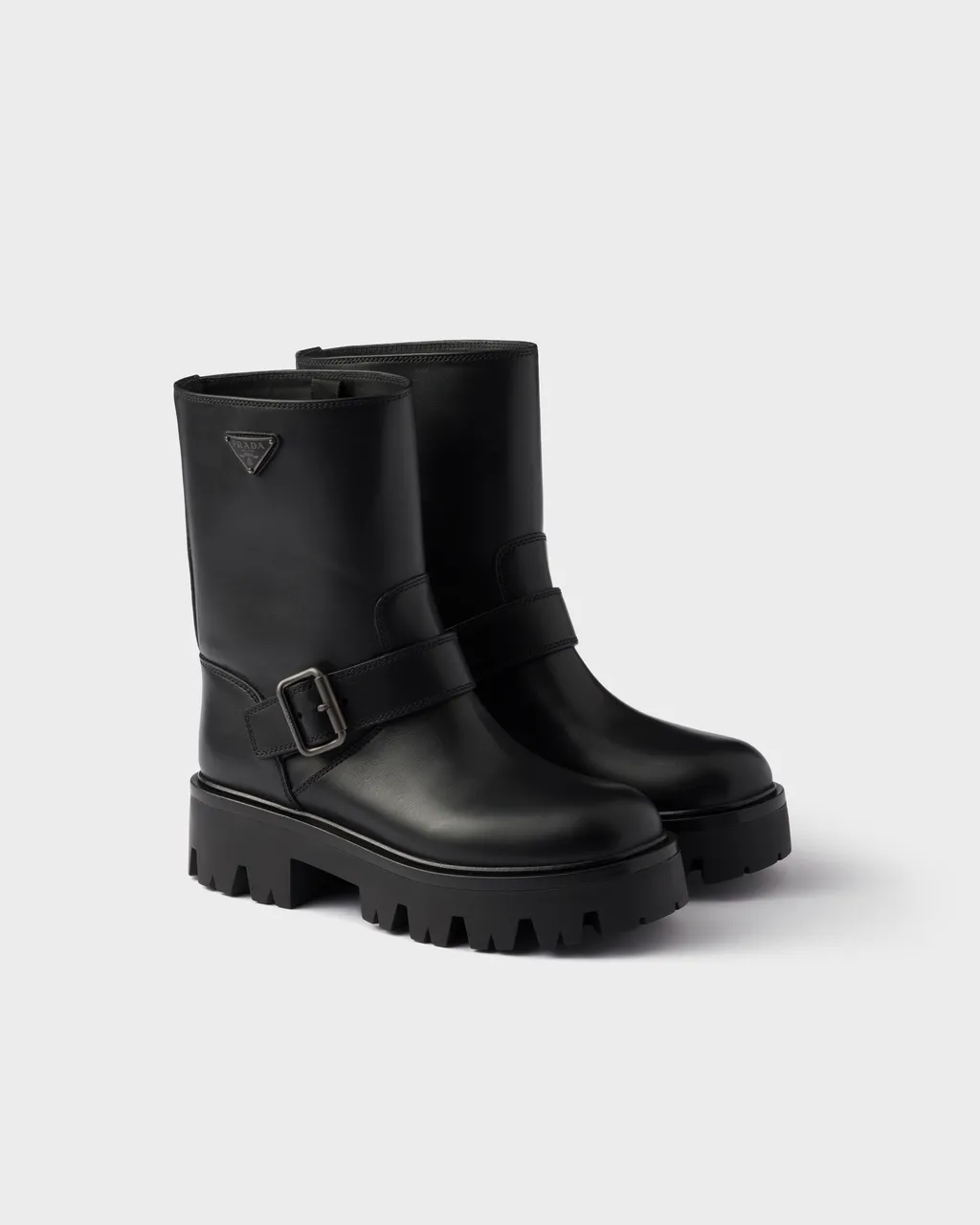 Logo Plaque Buckled Biker Boots