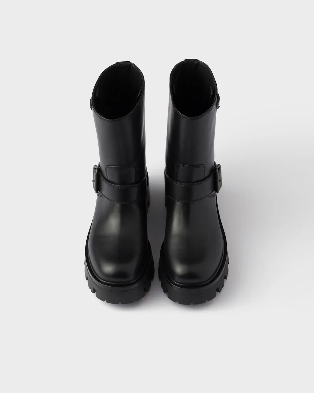 Logo Plaque Buckled Biker Boots