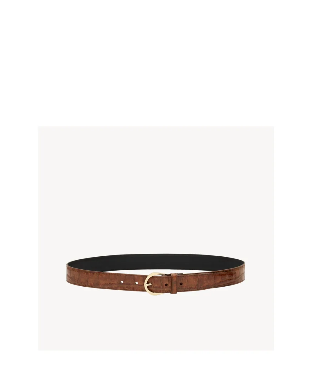 Crescent Moon Belt In Crocodile-Embossed Leather