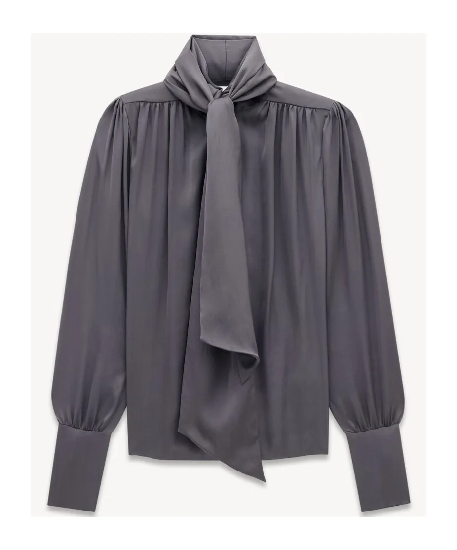 Pussy-Bow Gathered Blouse