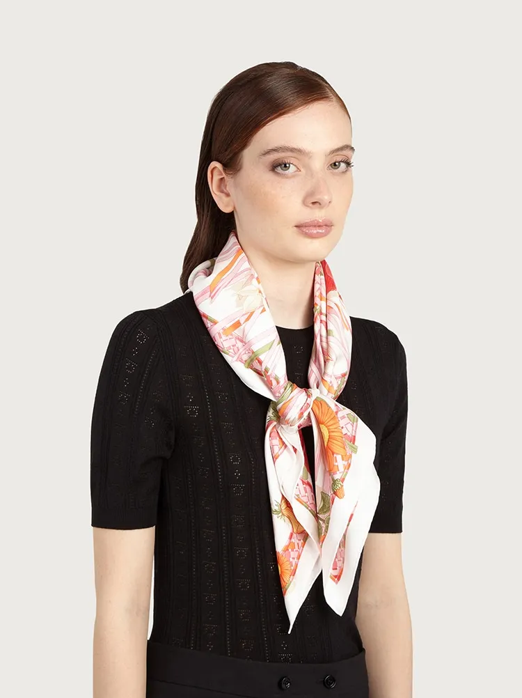 Floral-Printed Finished Edge Scarf