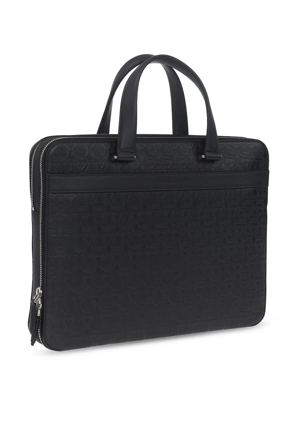 Black Logo Leather Briefcase