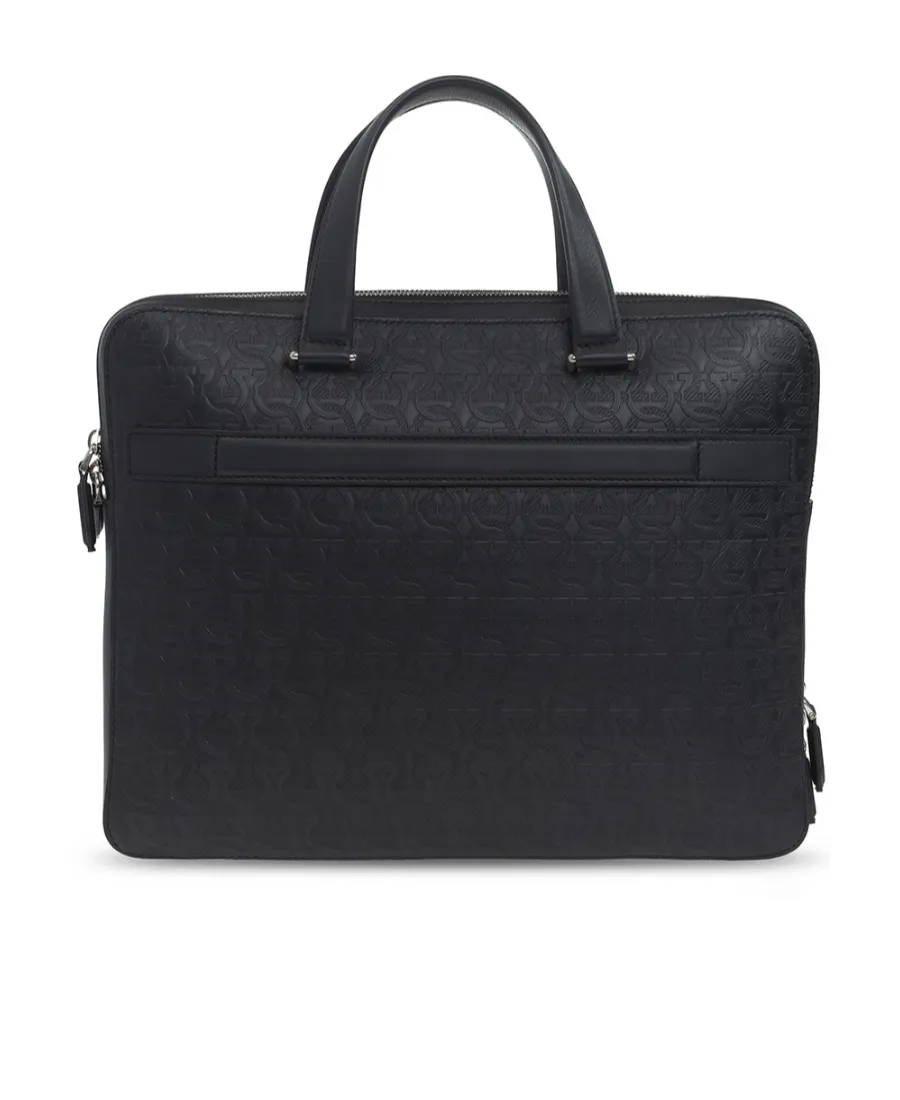 Black Logo Leather Briefcase