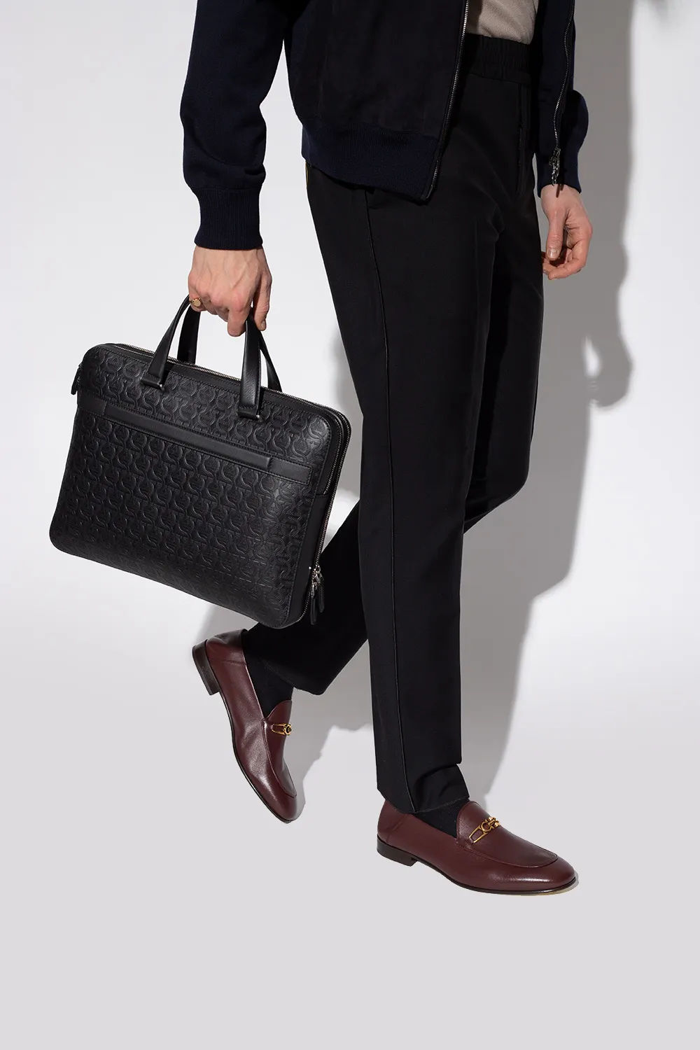 Black Logo Leather Briefcase
