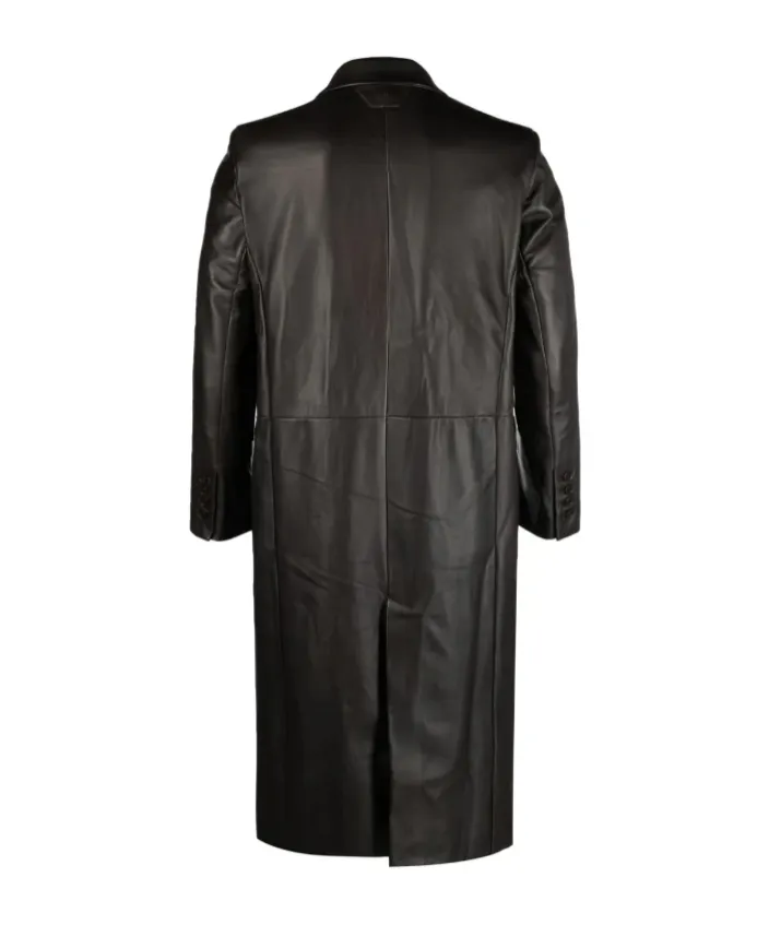 Double Breasted Mid Length Leather Coat