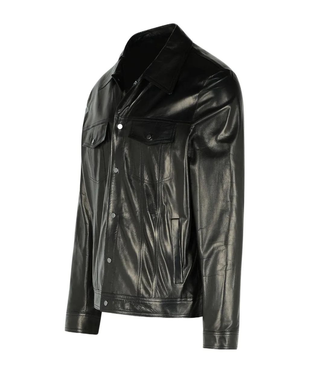 Press Stud Leather Shirt Jacket