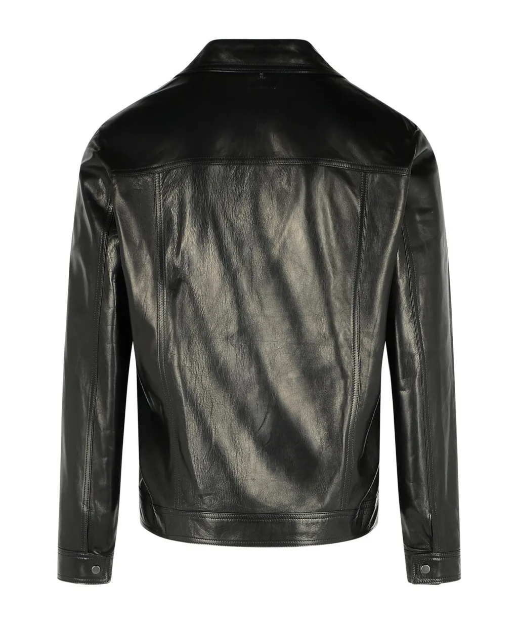 Press Stud Leather Shirt Jacket