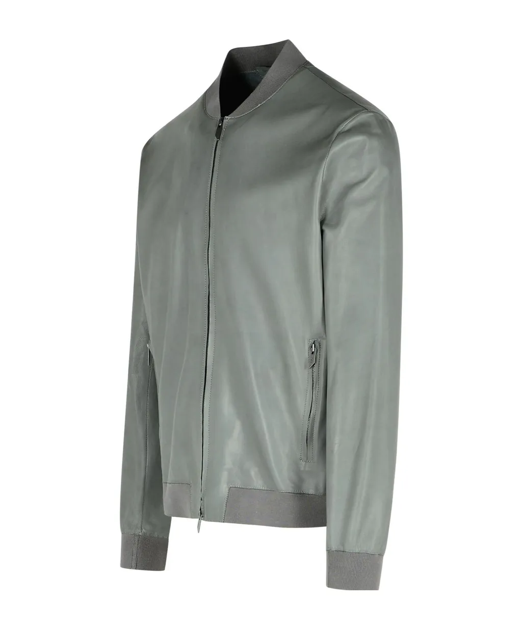Zip-Up Leather Bomber Jacket