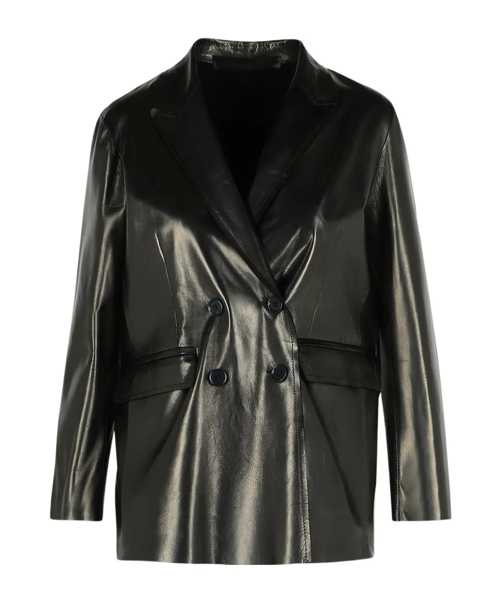 Double Breasted Leather Blazer