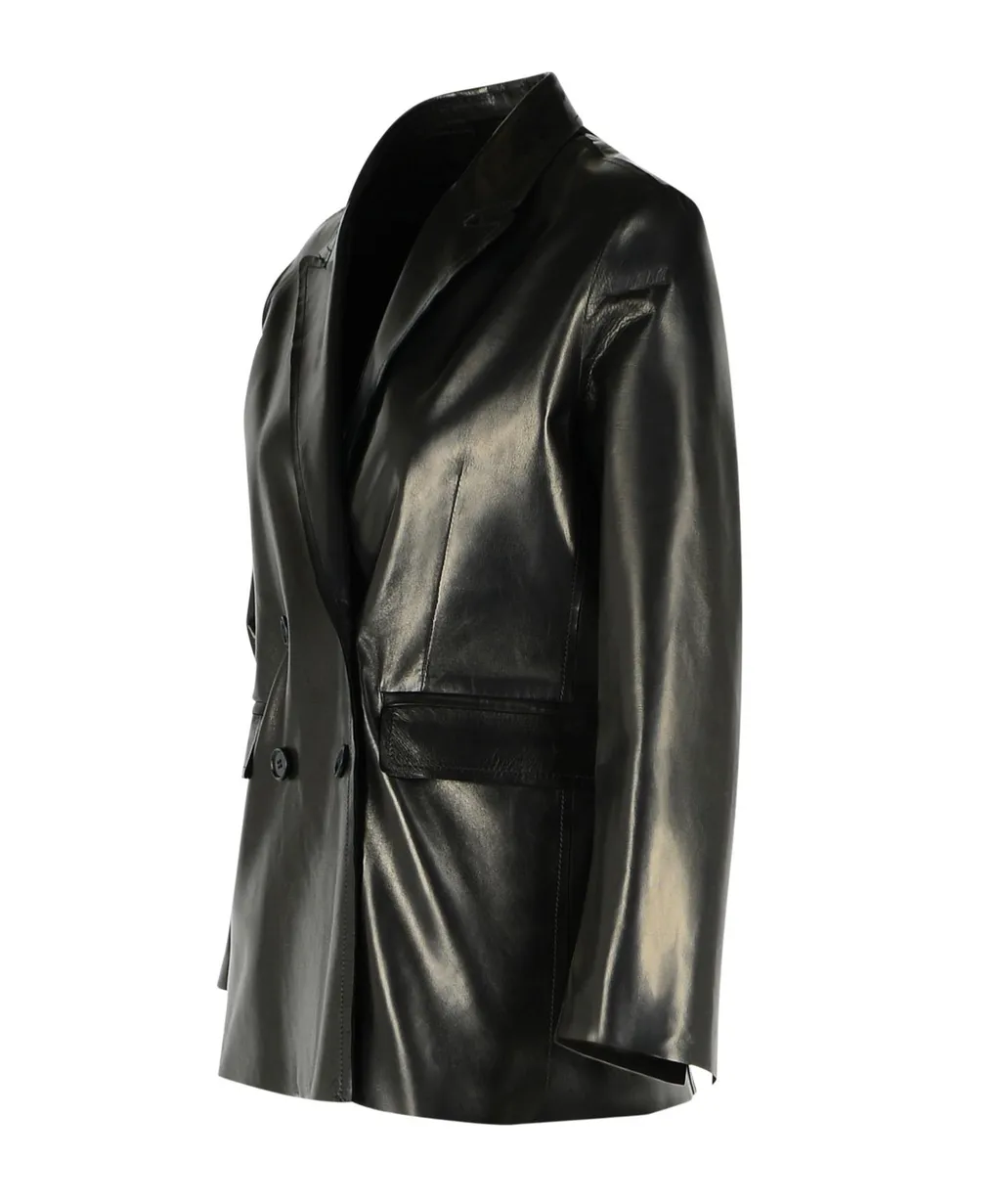 Double Breasted Leather Blazer