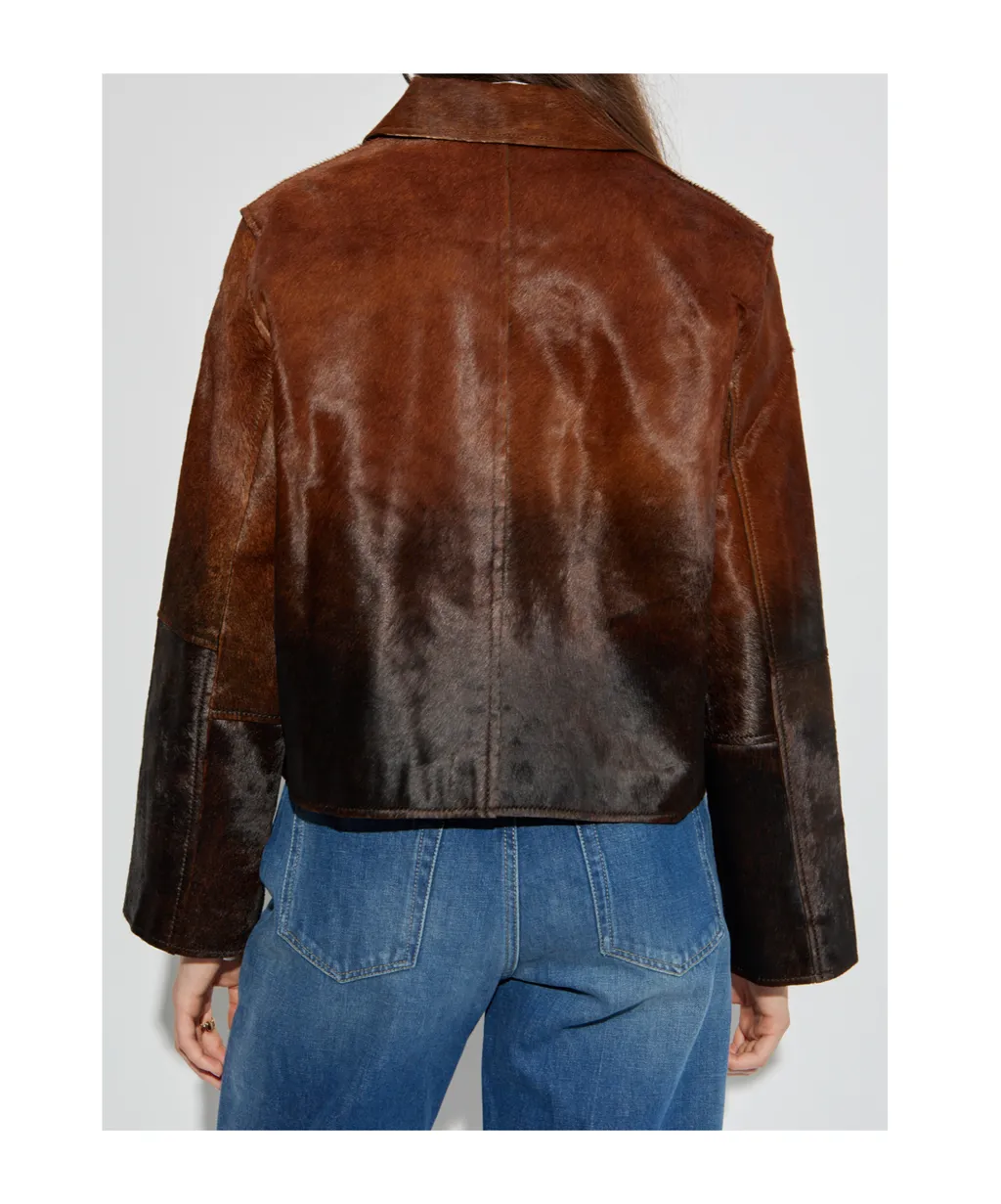 Zippered Long-Sleeved Leather Jacket