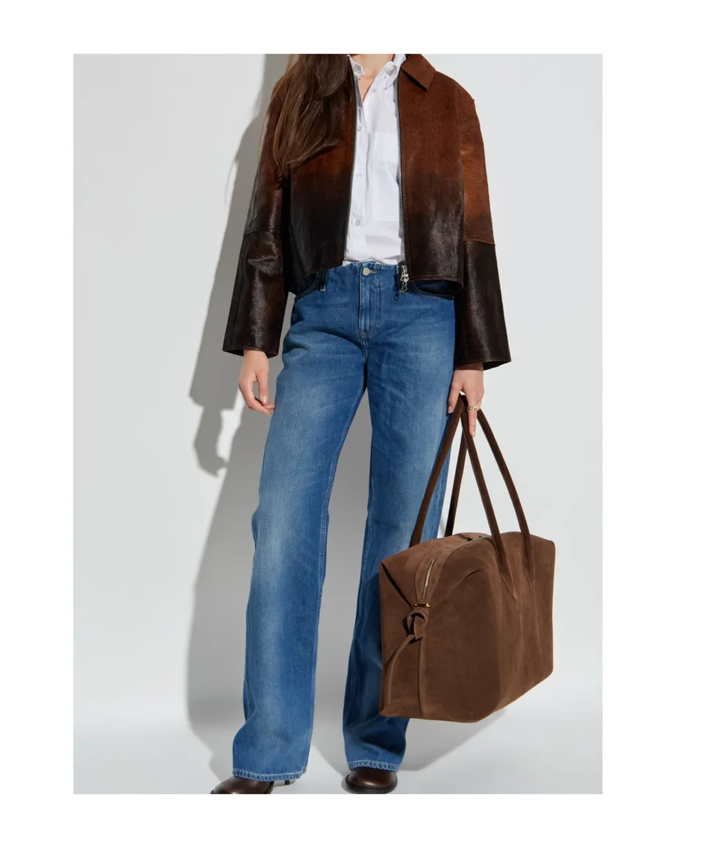 Zippered Long-Sleeved Leather Jacket