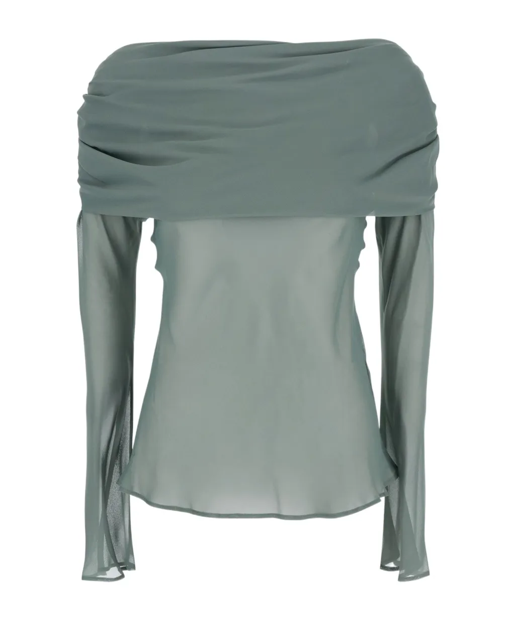 Off-Shoulder Sheer Blouse