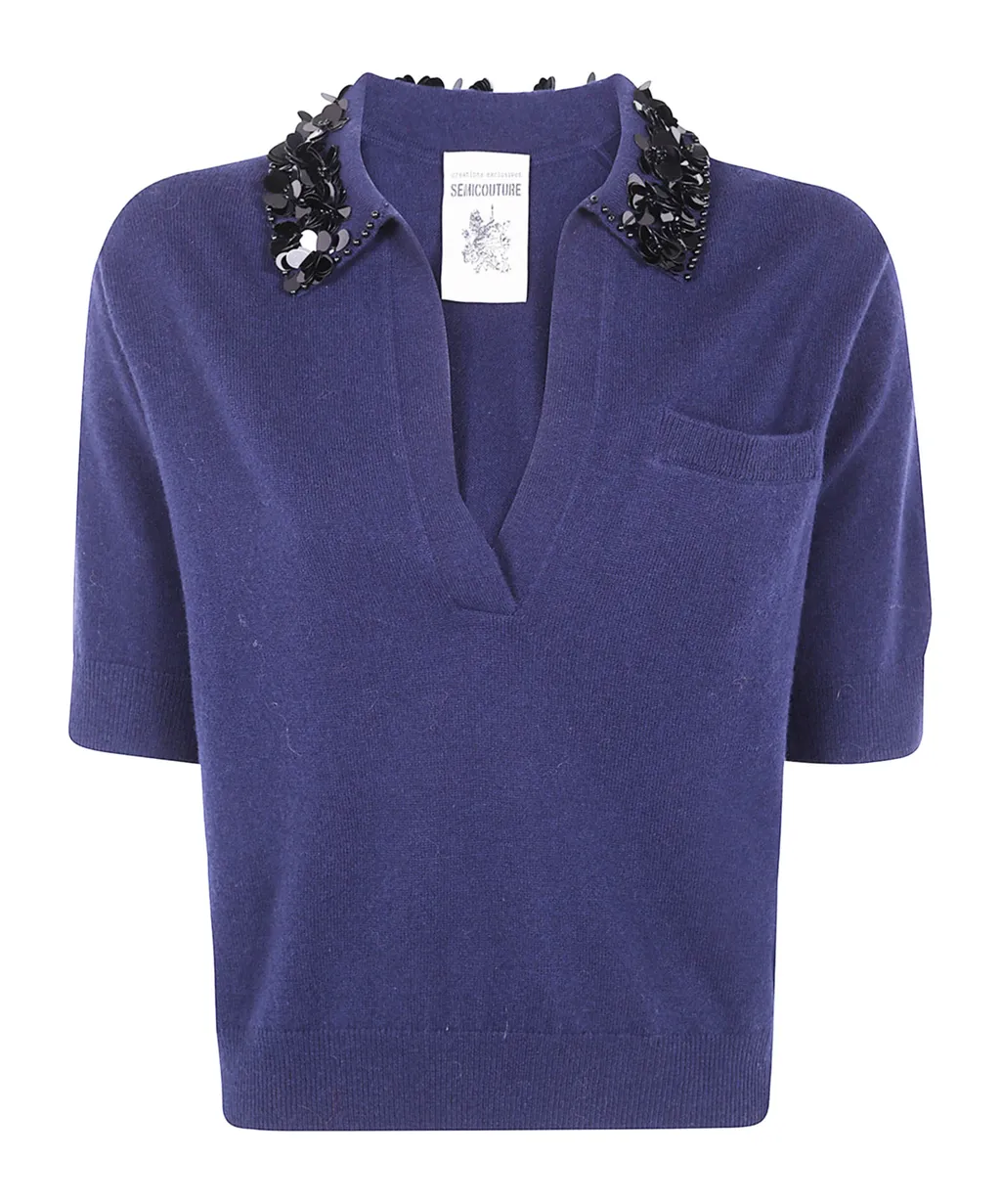 Rhinestone Collar Knitwear
