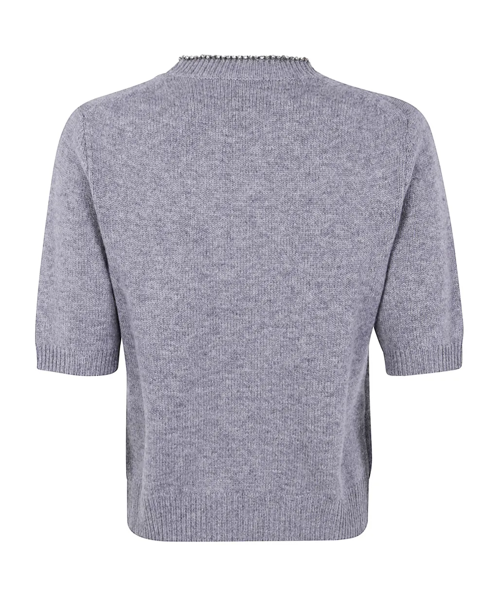 Crystal-Embellished Short-Sleeve Sweater
