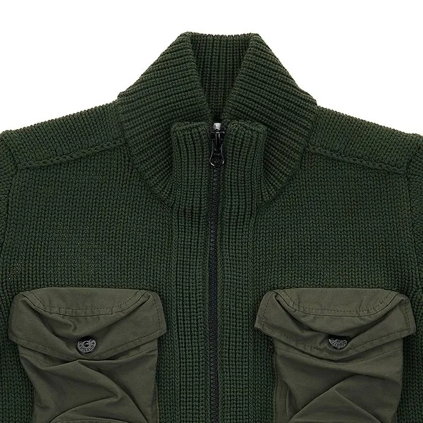 Compass-Patch Cargo-Pocket Cardigan