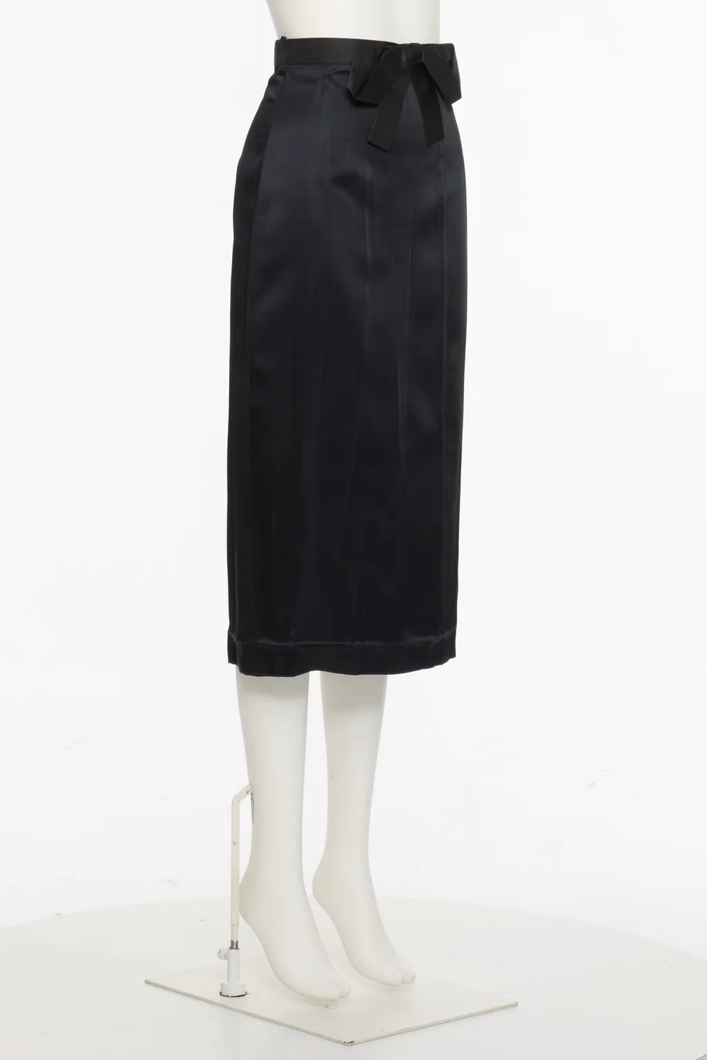 Satin Midi Skirt With Bow Detail