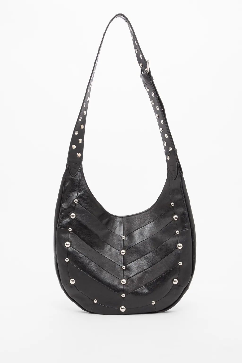 Garavani Hoboho Hobo Bag In Chevron-Patterned Nappa Leather With Studs