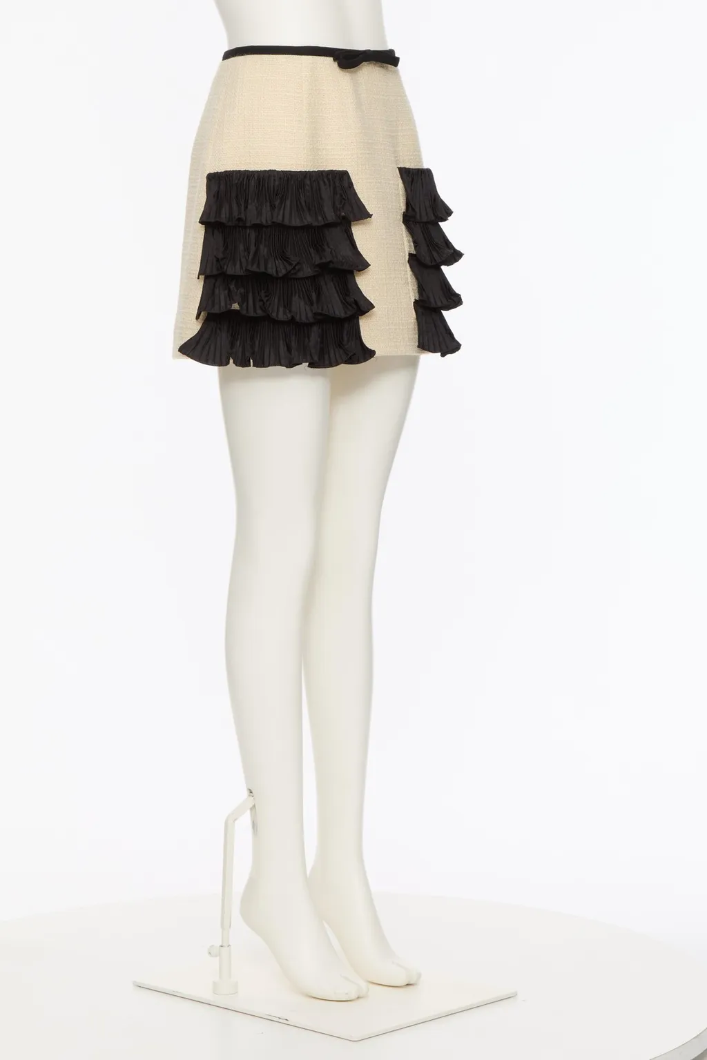 Pleated Ruffle Tweed Skirt