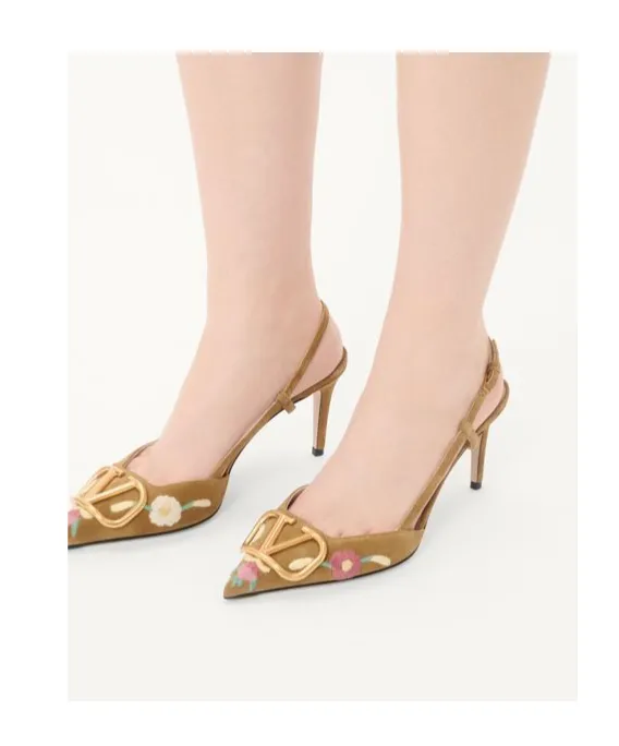 Vlogo Signature Floral Embroidered Pointed Toe Pumps