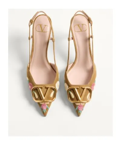 Vlogo Signature Floral Embroidered Pointed Toe Pumps