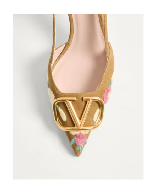 Vlogo Signature Floral Embroidered Pointed Toe Pumps
