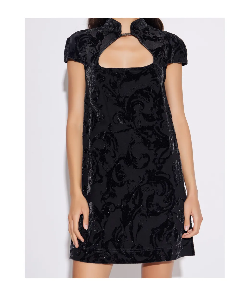 Pattern Cut-Out Velvet Dress