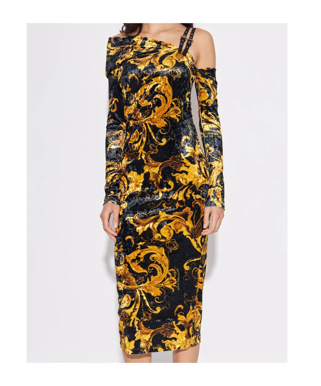 Couture Patterned Buckled Midi Dress