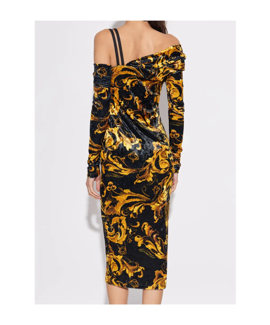Couture Patterned Buckled Midi Dress