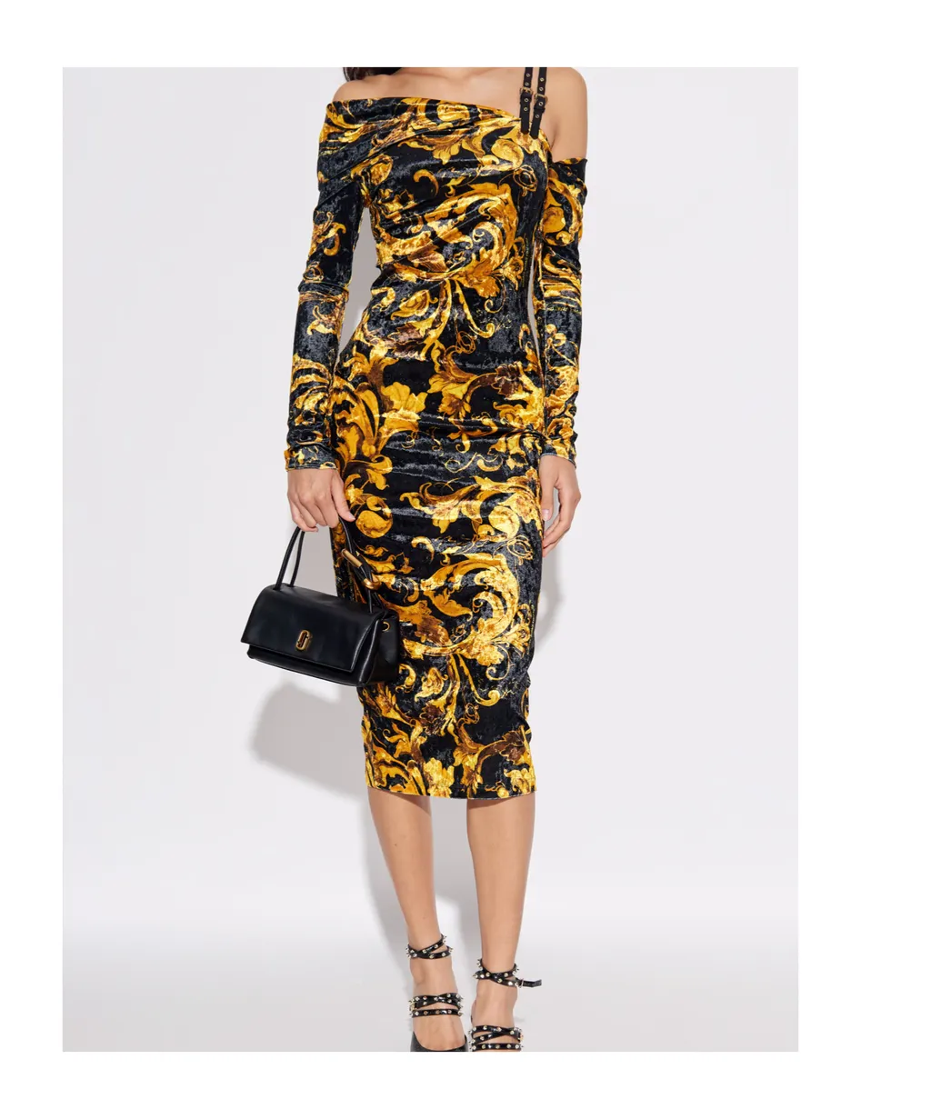 Couture Patterned Buckled Midi Dress
