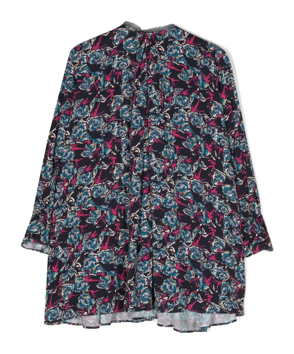 Kids Lace Trim Floral Printed Dress