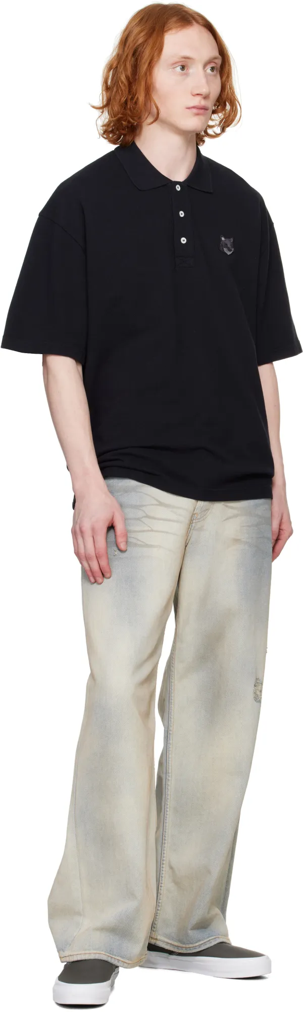 Bold Fox Head Patch Oversized Polo Shirt