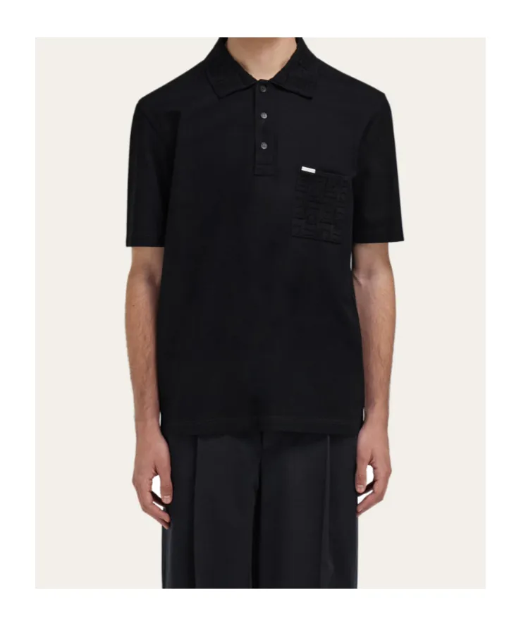 V-Neck Polo With Jacquard Pocket Detail