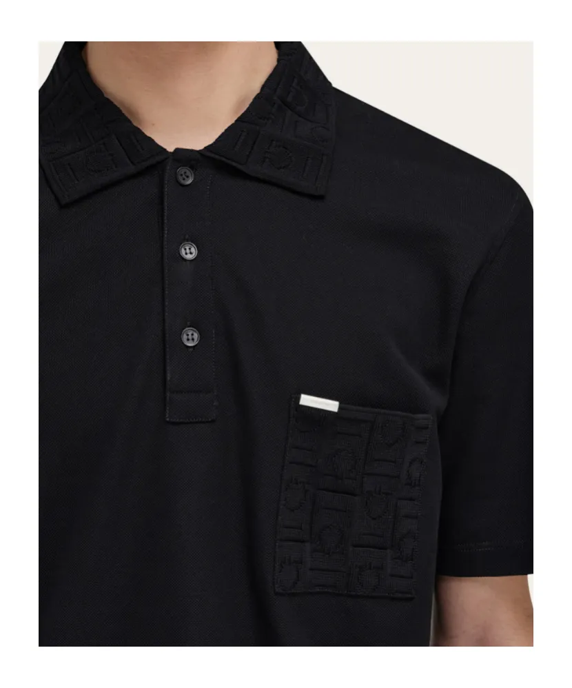 V-Neck Polo With Jacquard Pocket Detail