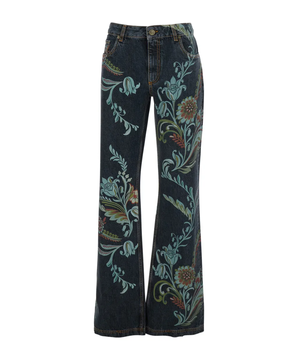 Flared Jeans With Daffodil Print