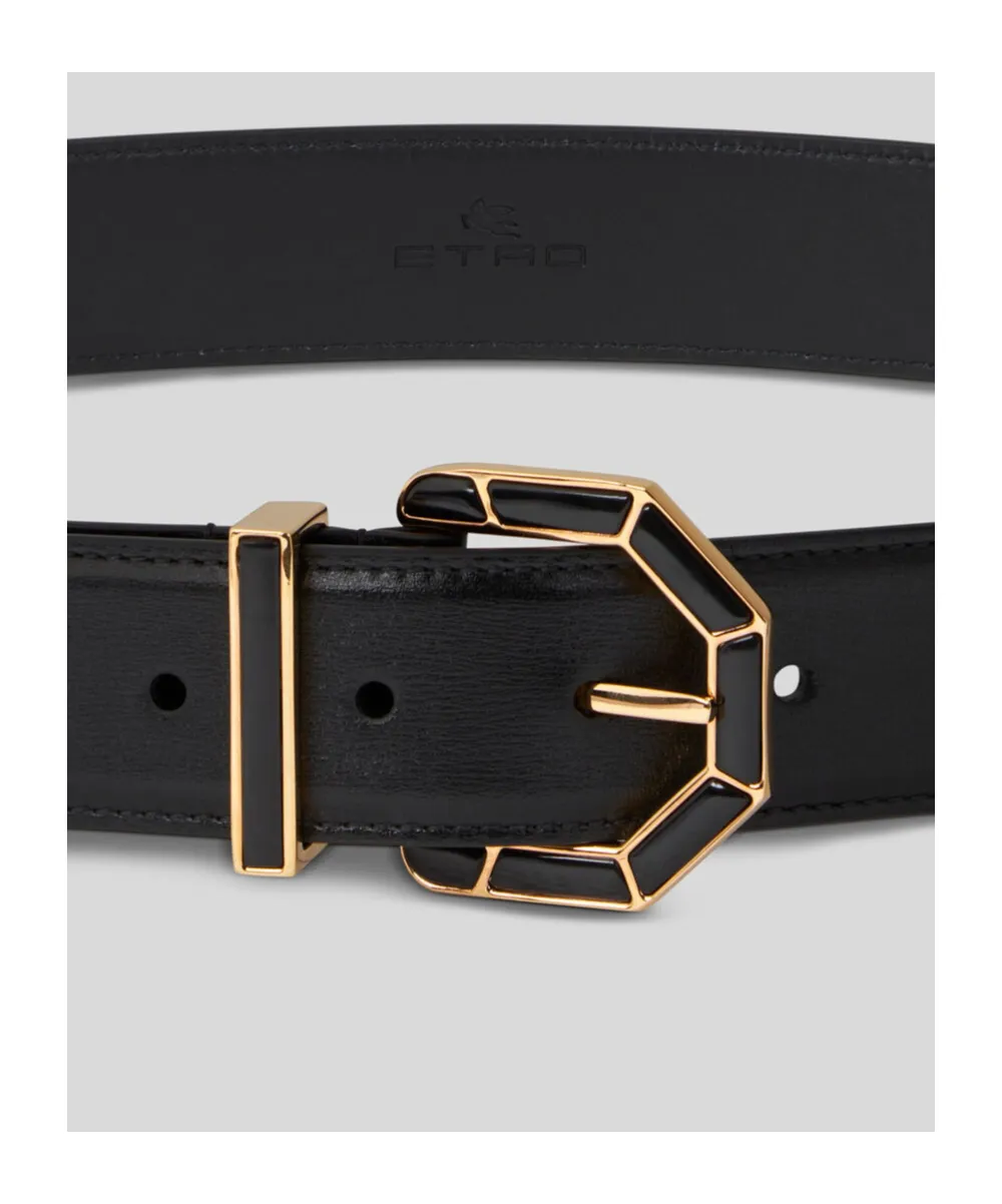 Leather Belt With Geometric Buckle
