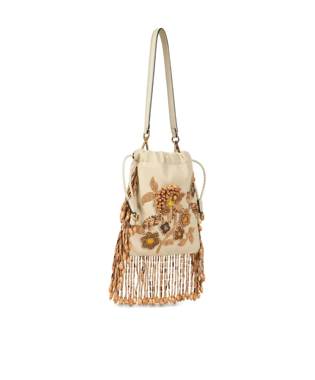 Small Leather Kalispera Bag With Beads And Fringing