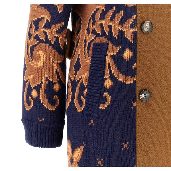 Double-Breasted Coat With Knit Inserts