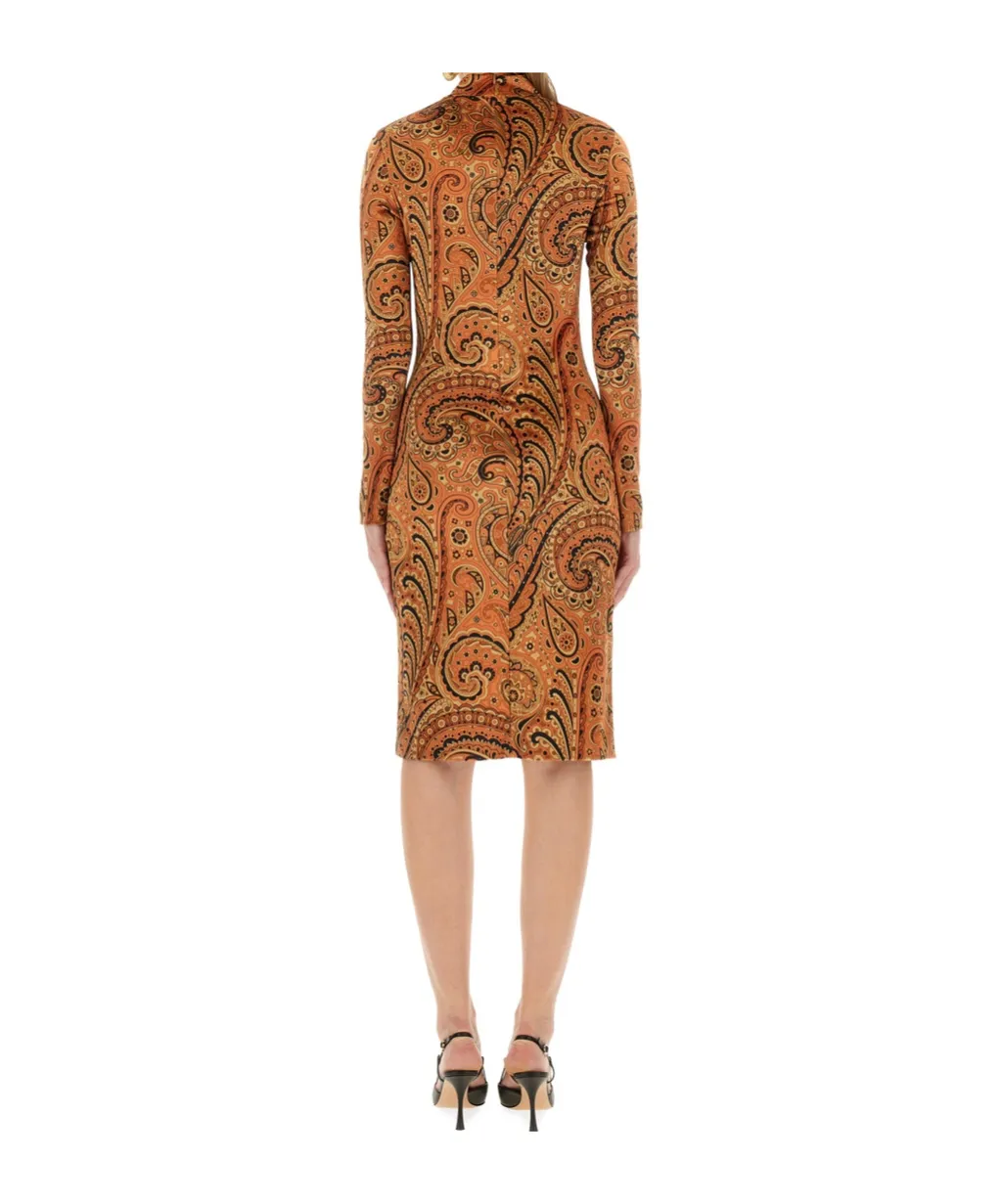 Paisley-Print Mock-Neck Midi Dress