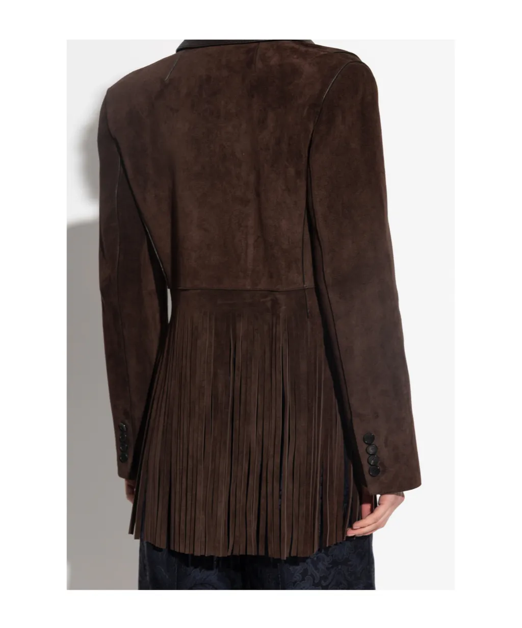 Single-Breasted Suede Jacket With Fringing