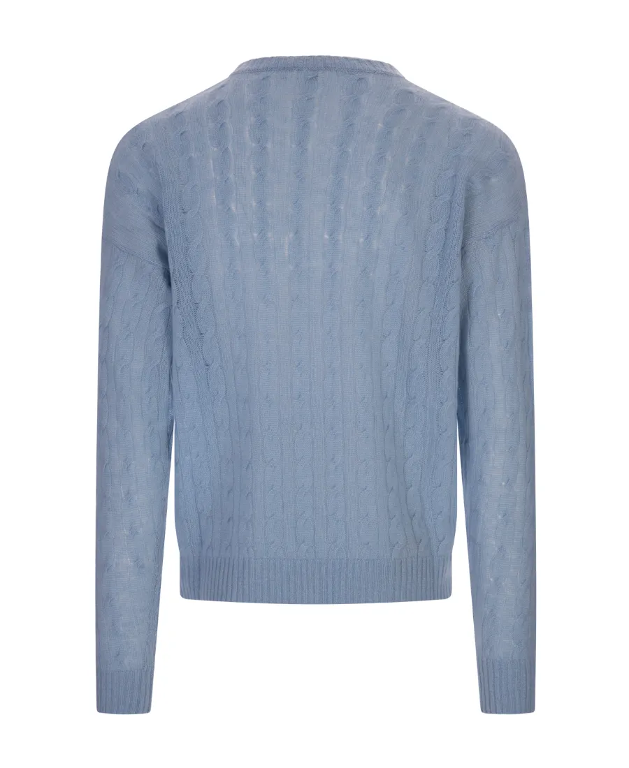 Logo Embroidered Cable-Knitted Crewneck Jumper