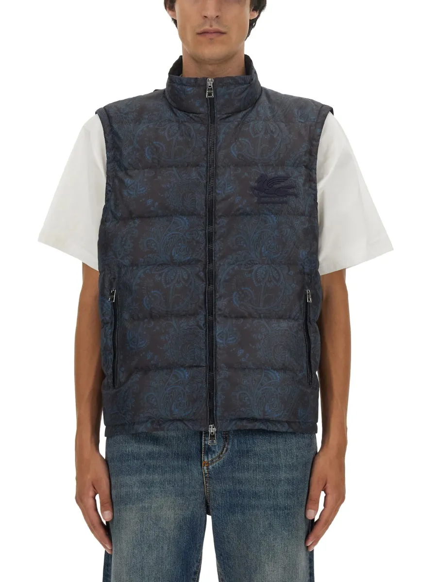 Sleeveless Paisley Printed Down Jacket