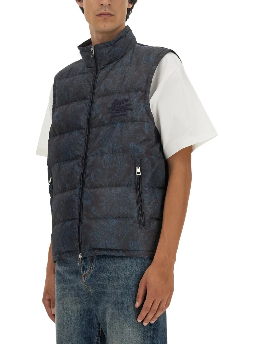 Sleeveless Paisley Printed Down Jacket