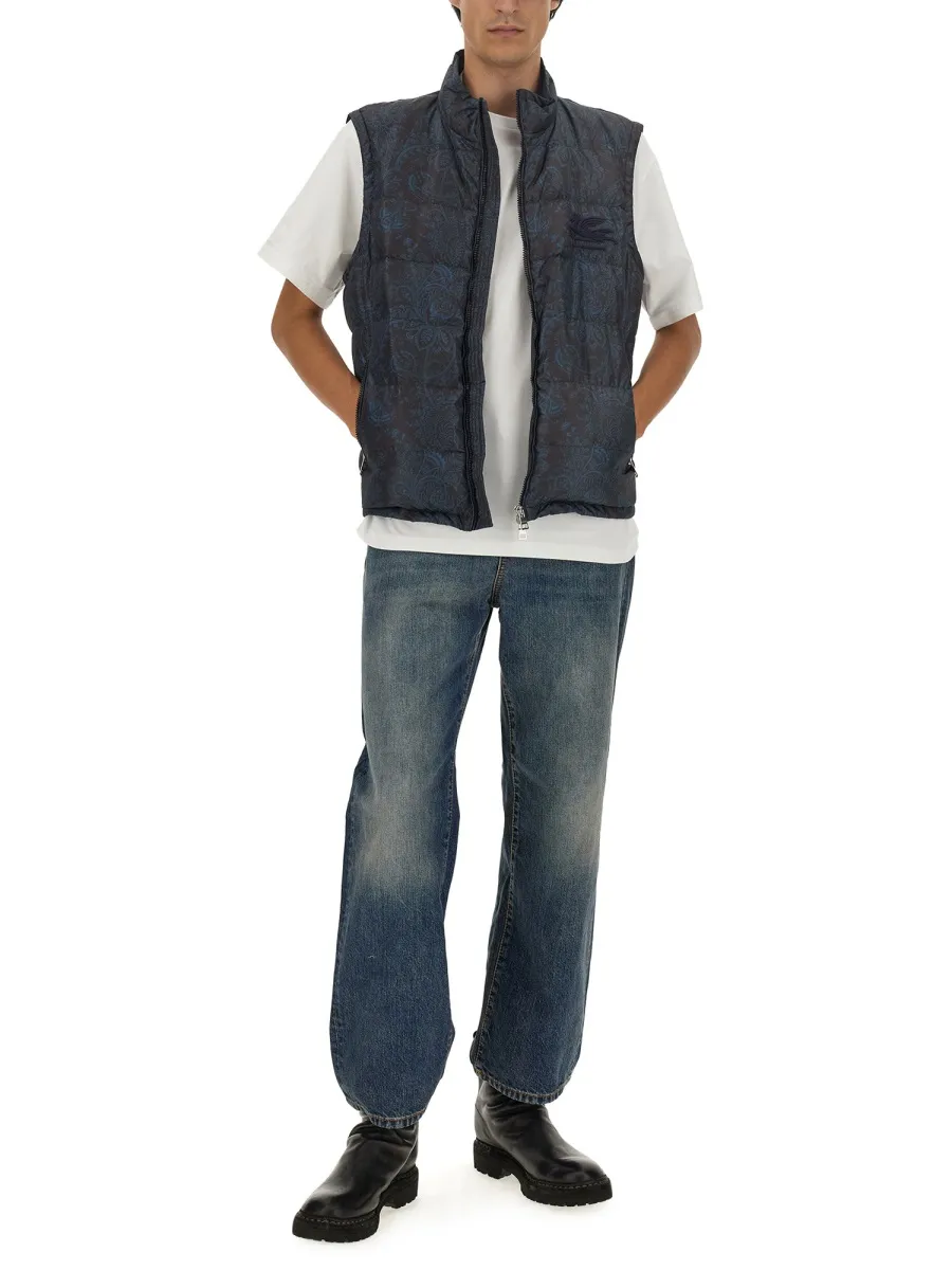 Sleeveless Paisley Printed Down Jacket
