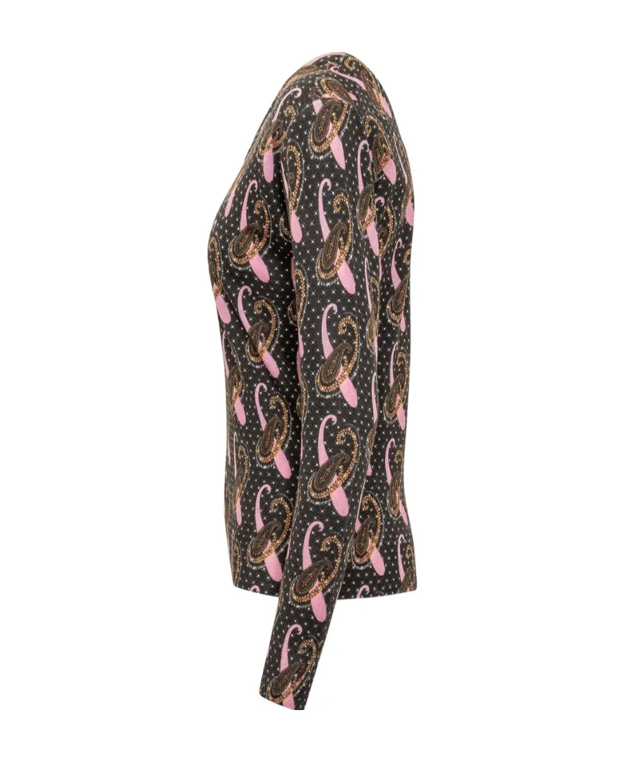 All-Over Paisley Patterned V-Neck Sweater