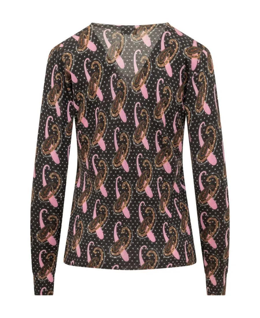 All-Over Paisley Patterned V-Neck Sweater