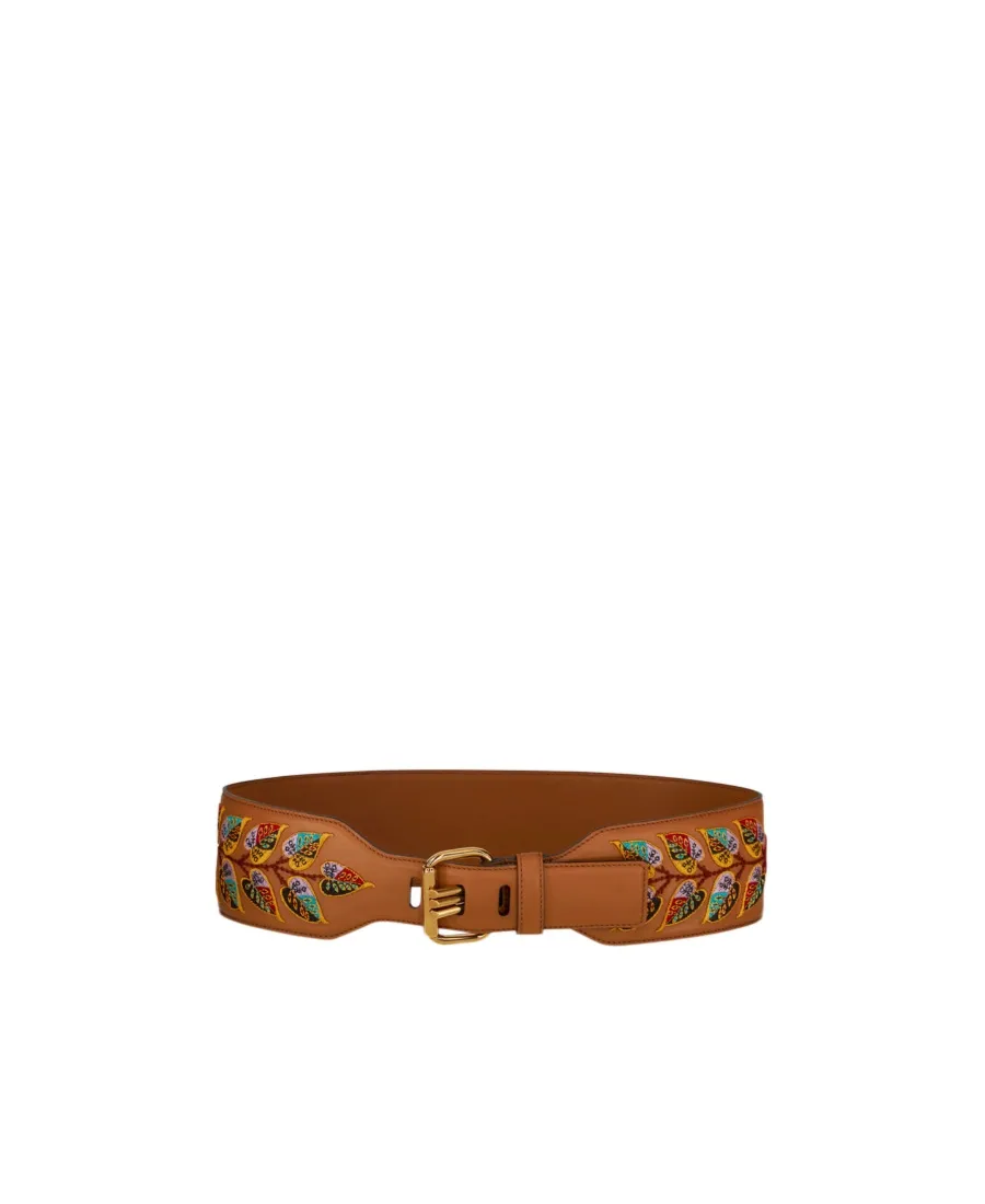 Leaf Embroidered Buckle Belt
